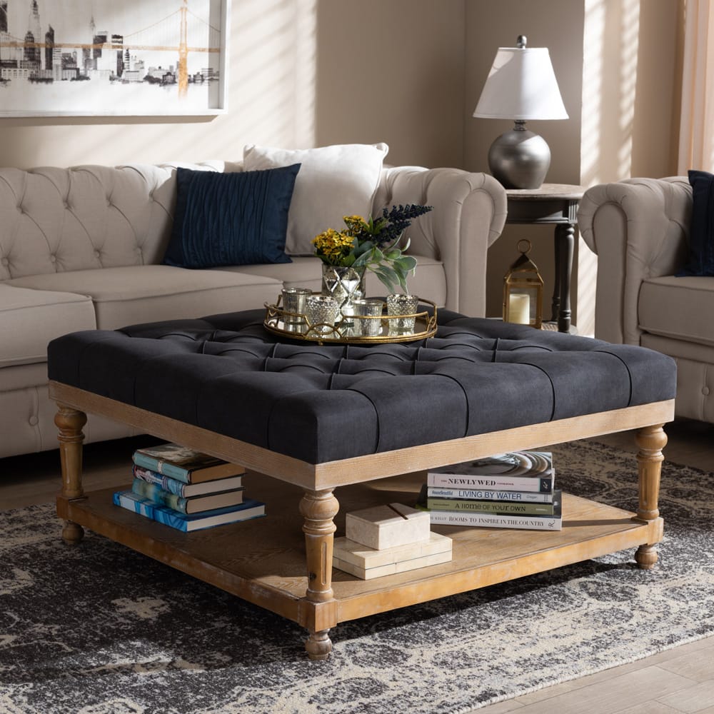 Baxton Studio - Kelly Ottoman in Charcoal/Greywashed - JY-0001-Charcoal/Greywashed-Otto view 5