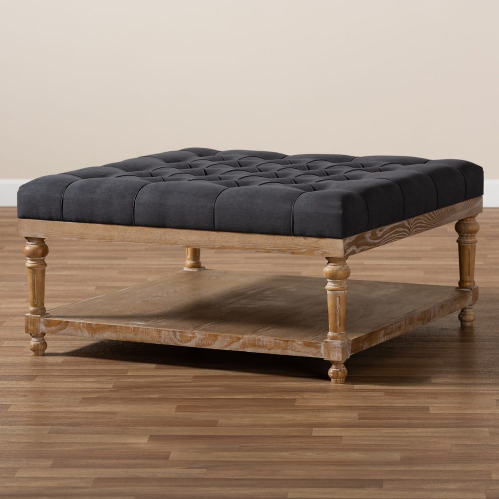 Baxton Studio - Kelly Ottoman in Charcoal/Greywashed - JY-0001-Charcoal/Greywashed-Otto view 6