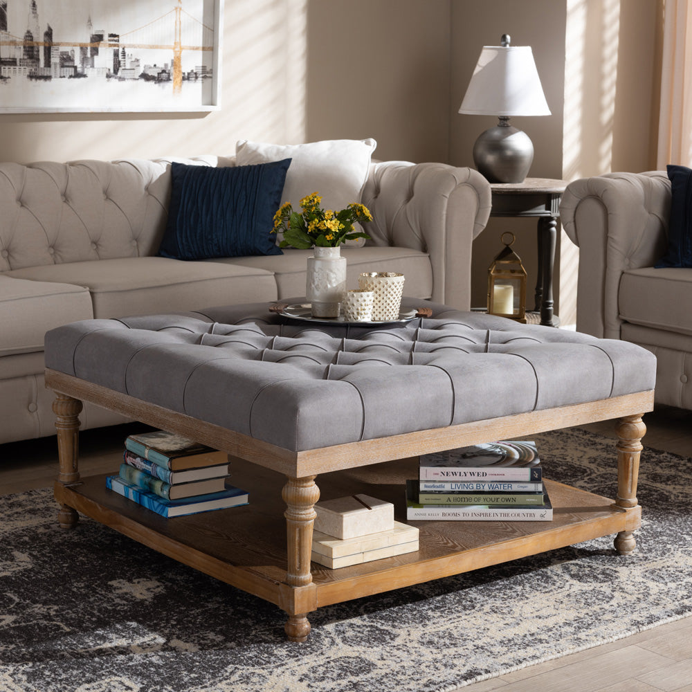 Baxton Studio - Kelly Ottoman in Grey/Greywashed - JY-0001-Grey/Greywashed-Otto view 5