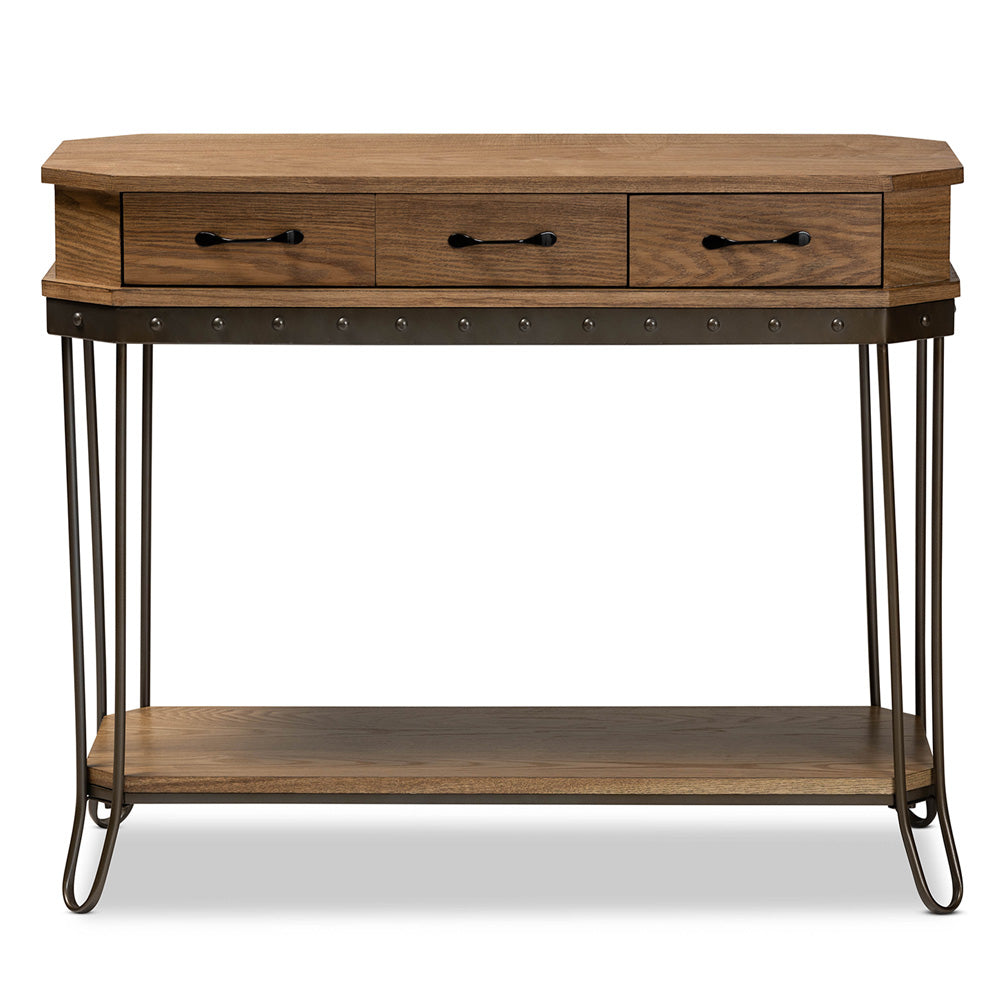 Baxton Studio - Kellyn Console Table in Oak Brown/Black - JY20A066-Oak-Console view 3