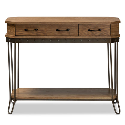 Baxton Studio - Kellyn Console Table in Oak Brown/Black - JY20A066-Oak-Console view 3