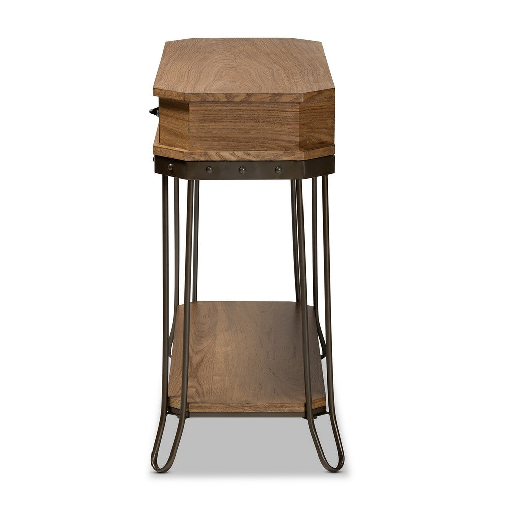 Baxton Studio - Kellyn Console Table in Oak Brown/Black - JY20A066-Oak-Console view 4