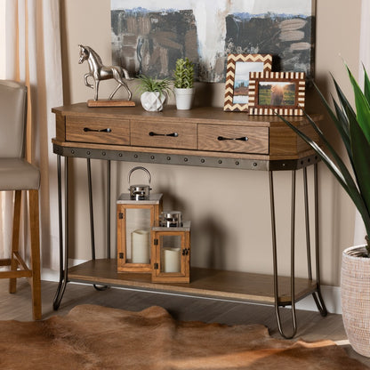Baxton Studio - Kellyn Console Table in Oak Brown/Black - JY20A066-Oak-Console view 8