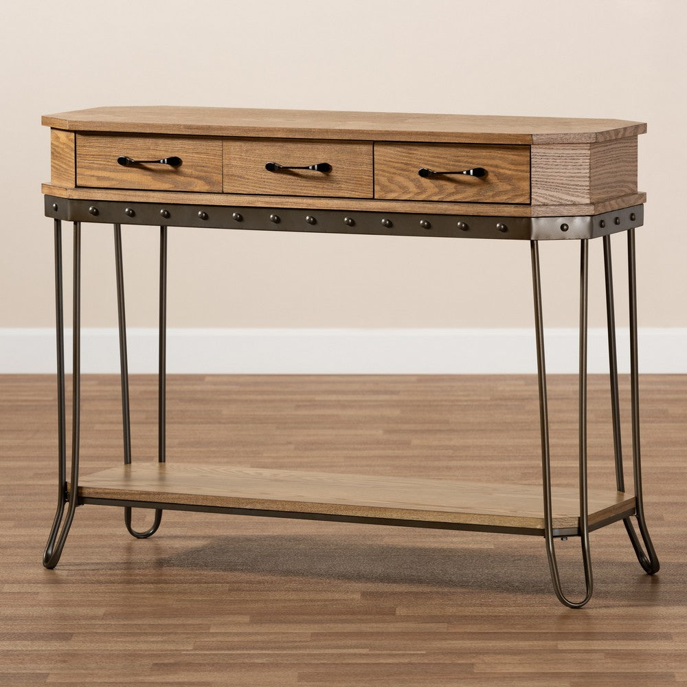 Baxton Studio - Kellyn Console Table in Oak Brown/Black - JY20A066-Oak-Console view 9