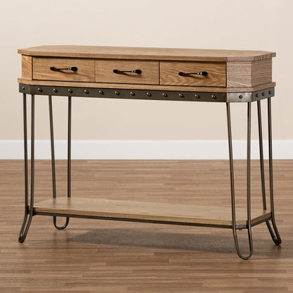 Baxton Studio - Kellyn Console Table in Oak Brown/Black - JY20A066-Oak-Console view 9