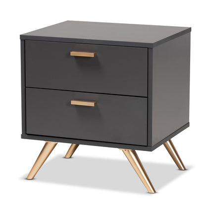 Baxton Studio - Kelson Nightstand in Dark Grey/Gold - LV19ST1924-Dark Grey-NS view 1
