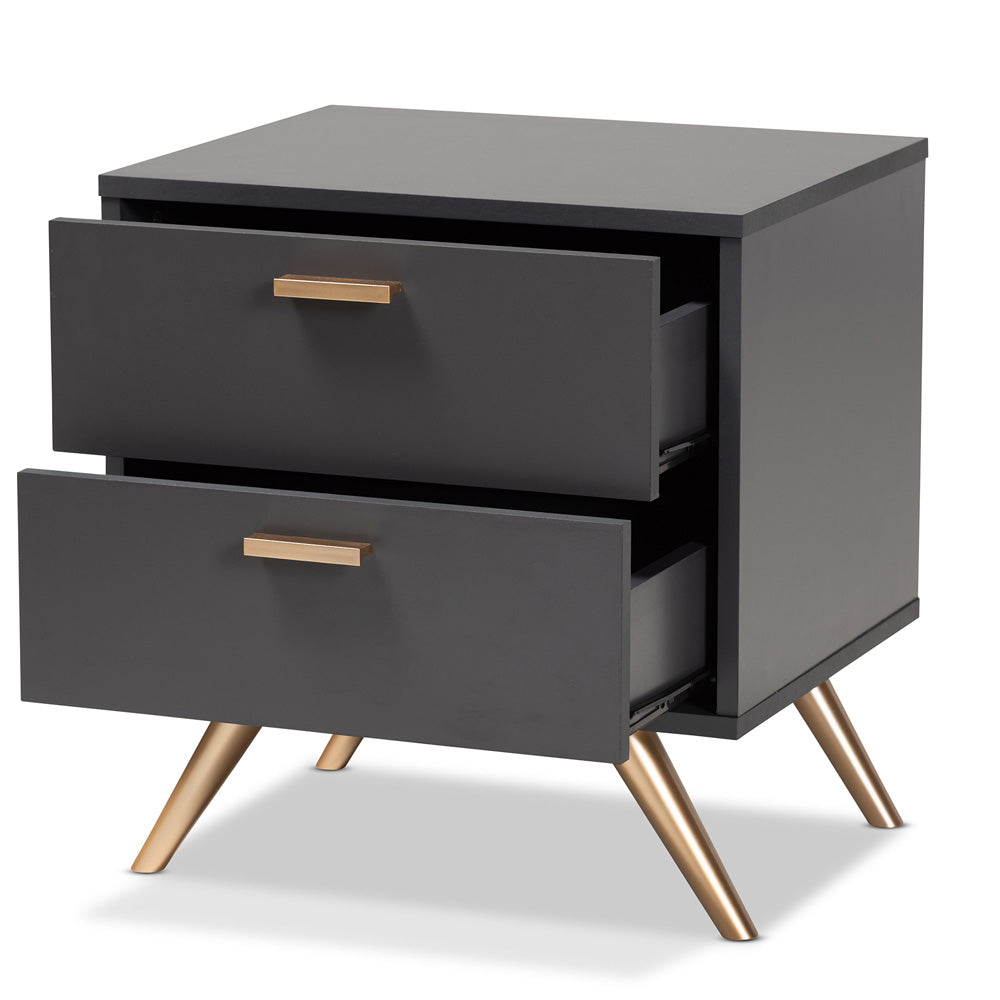 Baxton Studio - Kelson Nightstand in Dark Grey/Gold - LV19ST1924-Dark Grey-NS view 2