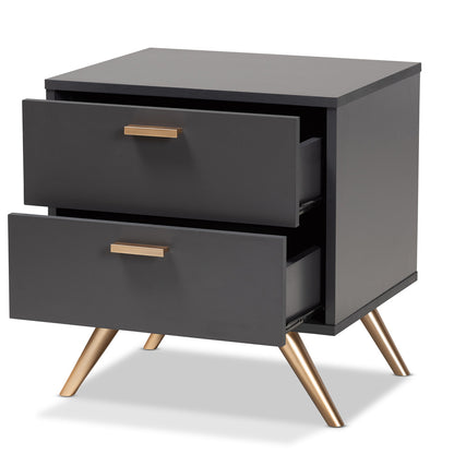 Baxton Studio - Kelson Nightstand in Dark Grey/Gold - LV19ST1924-Dark Grey-NS view 2