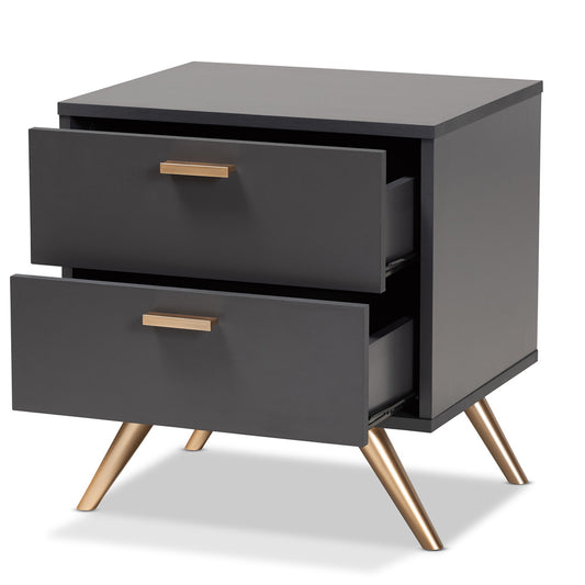 Baxton Studio - Kelson Nightstand in Dark Grey/Gold - LV19ST1924-Dark Grey-NS view 2