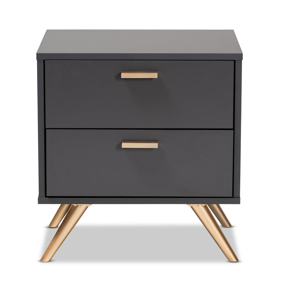 Baxton Studio - Kelson Nightstand in Dark Grey/Gold - LV19ST1924-Dark Grey-NS view 3