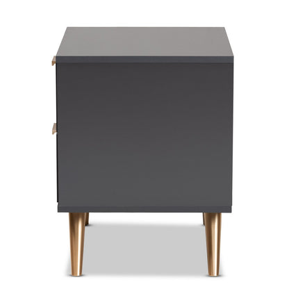 Baxton Studio - Kelson Nightstand in Dark Grey/Gold - LV19ST1924-Dark Grey-NS view 4