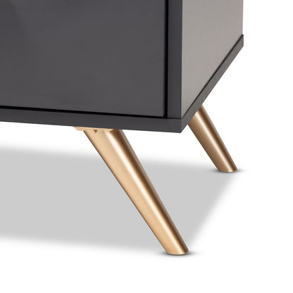 Baxton Studio - Kelson Nightstand in Dark Grey/Gold - LV19ST1924-Dark Grey-NS view 6