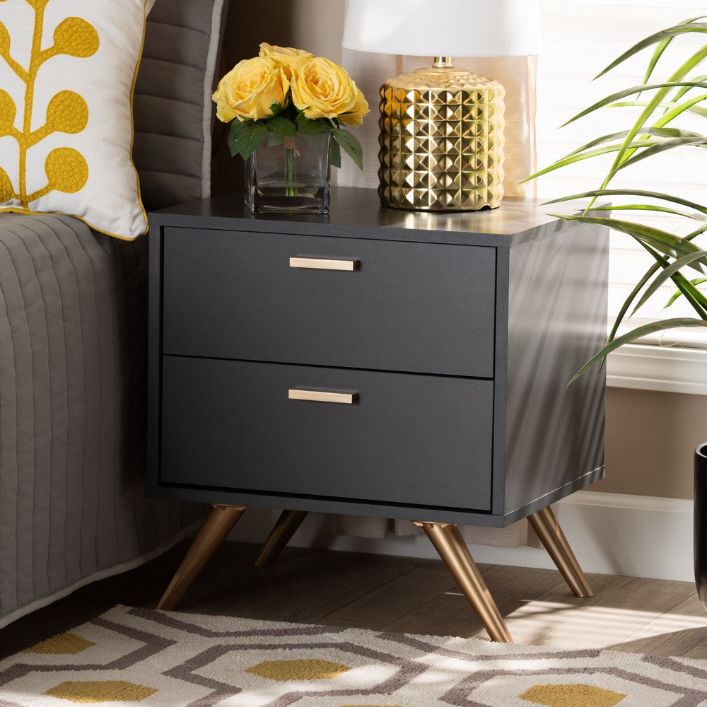 Baxton Studio - Kelson Nightstand in Dark Grey/Gold - LV19ST1924-Dark Grey-NS view 7