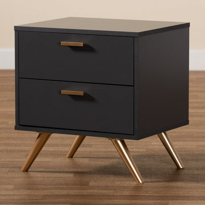 Baxton Studio - Kelson Nightstand in Dark Grey/Gold - LV19ST1924-Dark Grey-NS view 8