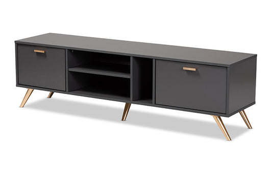 Baxton Studio - Kelson TV Stand - LV19TV1912-Dark Grey-TV view 1