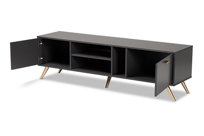 Baxton Studio - Kelson TV Stand - LV19TV1912-Dark Grey-TV view 2