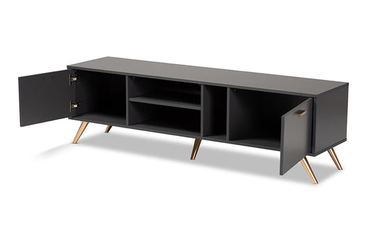 Baxton Studio - Kelson TV Stand - LV19TV1912-Dark Grey-TV view 2