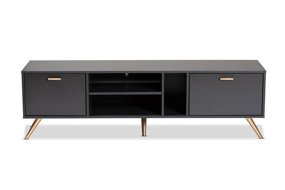 Baxton Studio - Kelson TV Stand - LV19TV1912-Dark Grey-TV view 3