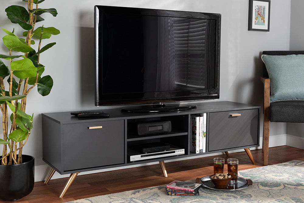 Baxton Studio - Kelson TV Stand - LV19TV1912-Dark Grey-TV view 5