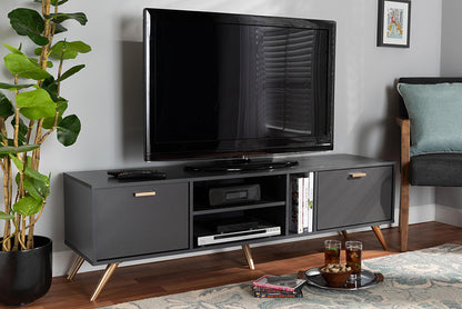 Baxton Studio - Kelson TV Stand - LV19TV1912-Dark Grey-TV view 5