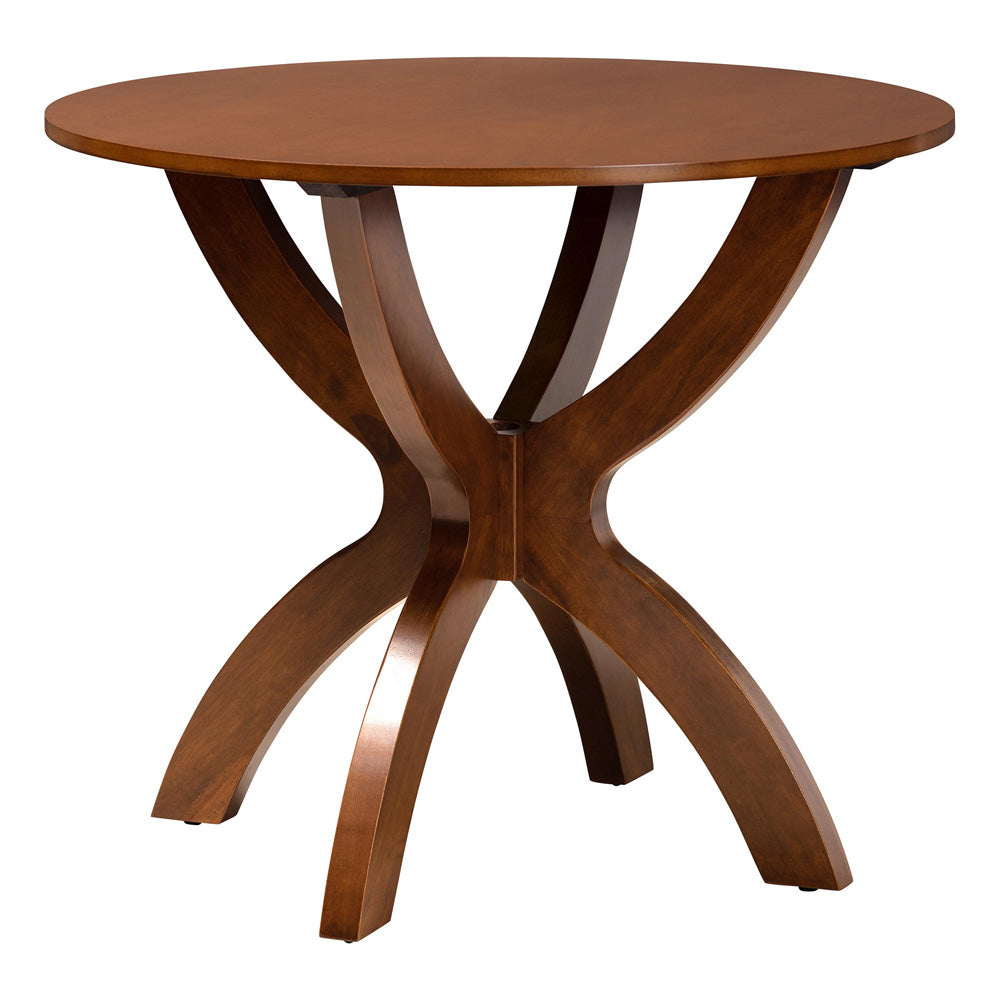 Baxton Studio - Kenna Dining Set in Brown/Walnut Brown - Kenna-Walnut Rattan-Round-5PC Dining Set view 3