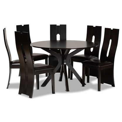 Baxton Studio - Kenyon Dining Set in Dark Brown/Espresso Brown - Kenyon-Dark Brown-7PC Dining Set view 1