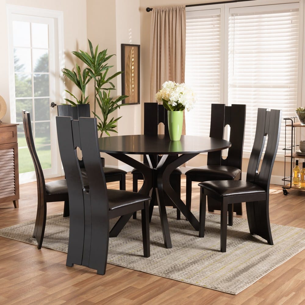 Baxton Studio - Kenyon Dining Set in Dark Brown/Espresso Brown - Kenyon-Dark Brown-7PC Dining Set view 7