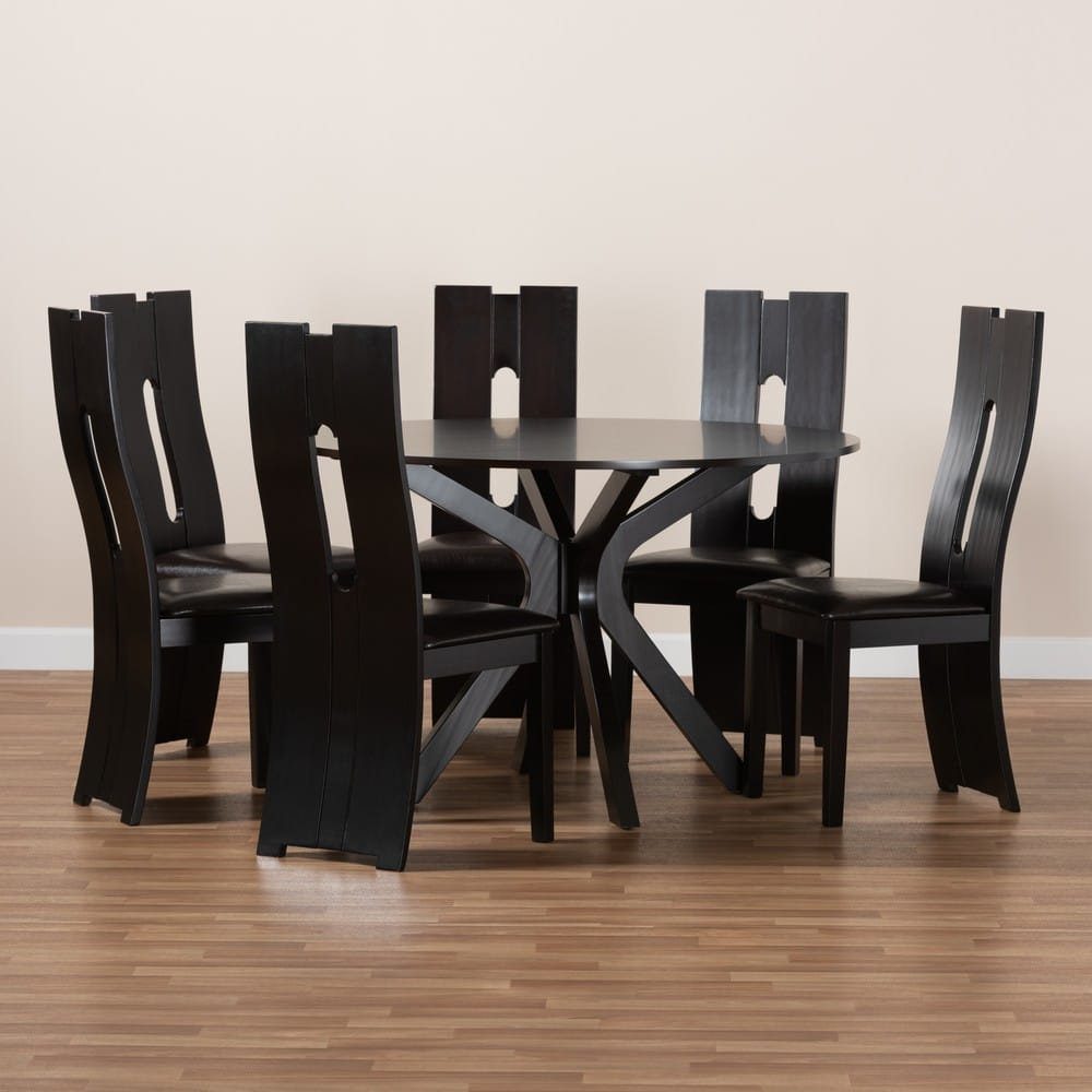 Baxton Studio - Kenyon Dining Set in Dark Brown/Espresso Brown - Kenyon-Dark Brown-7PC Dining Set view 8