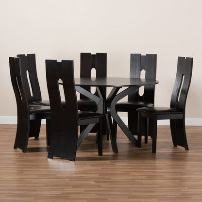 Baxton Studio - Kenyon Dining Set in Dark Brown/Espresso Brown - Kenyon-Dark Brown-7PC Dining Set view 8