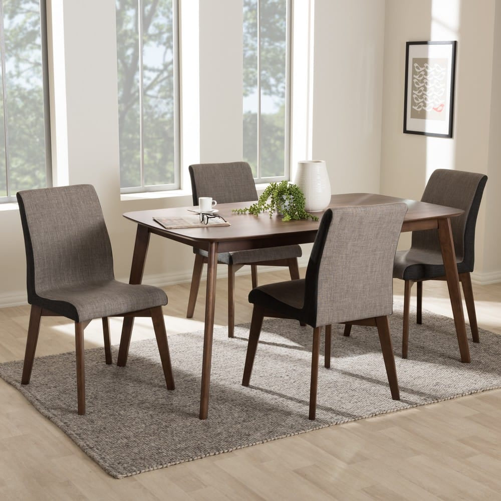 Baxton Studio - Kimberly Dining Set in Light Brown/Walnut Brown - Kimberly-Brown-5PC Dining Set view 4