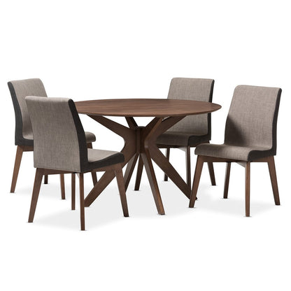 Baxton Studio - Kimberly Dining Set in Table: "Walnut" Brown; Chairs: "Gravel" Multi Color/"Walnut" Brown - Kimberly-Brown/Walnut 5PC Dining Set view 1