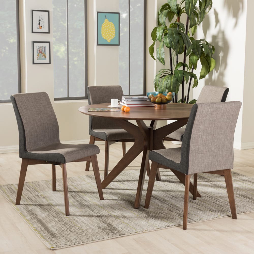 Baxton Studio - Kimberly Dining Set in Table: "Walnut" Brown; Chairs: "Gravel" Multi Color/"Walnut" Brown - Kimberly-Brown/Walnut 5PC Dining Set view 5