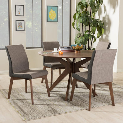 Baxton Studio - Kimberly Dining Set in Table: "Walnut" Brown; Chairs: "Gravel" Multi Color/"Walnut" Brown - Kimberly-Brown/Walnut 5PC Dining Set view 5