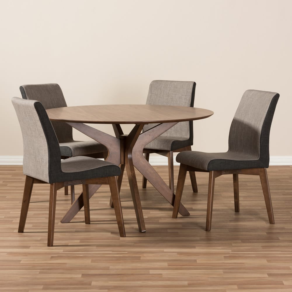 Baxton Studio - Kimberly Dining Set in Table: "Walnut" Brown; Chairs: "Gravel" Multi Color/"Walnut" Brown - Kimberly-Brown/Walnut 5PC Dining Set view 6