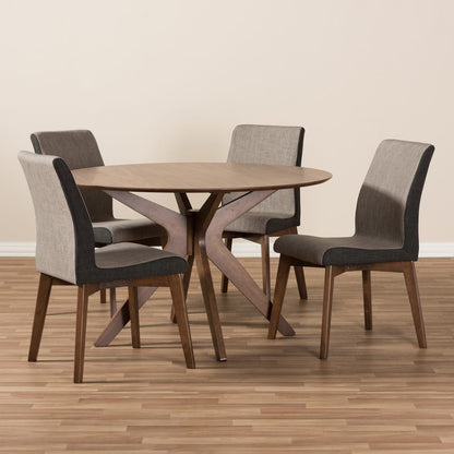 Baxton Studio - Kimberly Dining Set in Table: "Walnut" Brown; Chairs: "Gravel" Multi Color/"Walnut" Brown - Kimberly-Brown/Walnut 5PC Dining Set view 6
