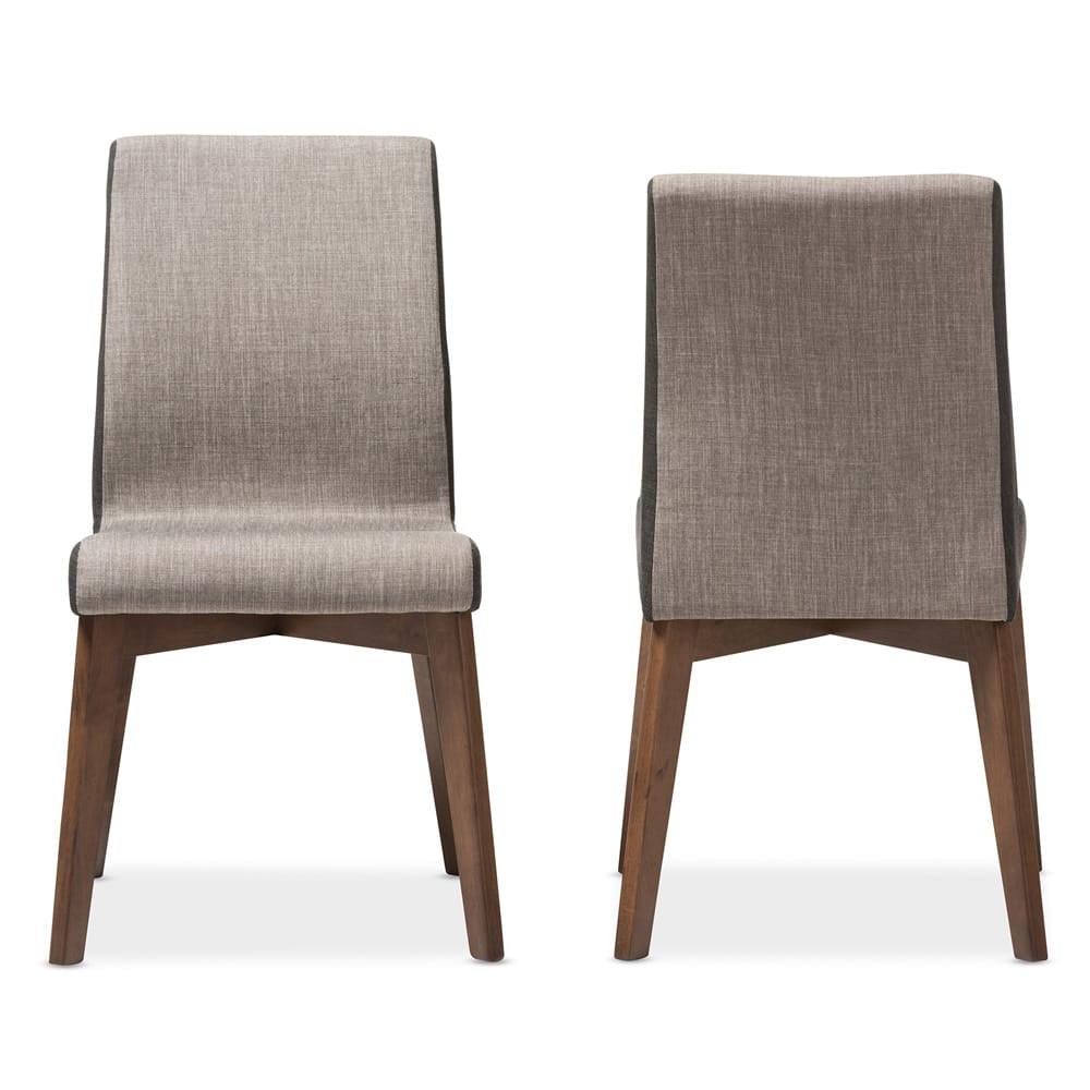 Baxton Studio - Kimberly Set of 2 Dining Chairs in "Gravel" Multi Color/"Walnut" Brown - Kimberly-Brown/Dark-Brown-DC view 2