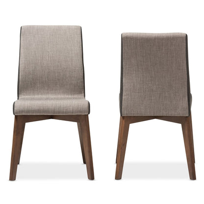 Baxton Studio - Kimberly Set of 2 Dining Chairs in "Gravel" Multi Color/"Walnut" Brown - Kimberly-Brown/Dark-Brown-DC view 2