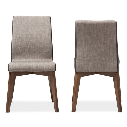 Baxton Studio - Kimberly Set of 2 Dining Chairs in "Gravel" Multi Color/"Walnut" Brown - Kimberly-Brown/Dark-Brown-DC view 2
