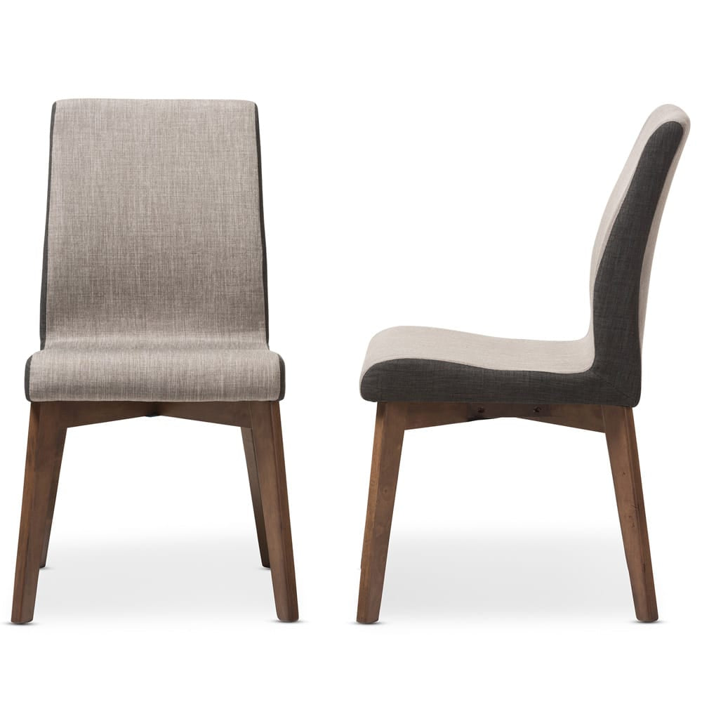 Baxton Studio - Kimberly Set of 2 Dining Chairs in "Gravel" Multi Color/"Walnut" Brown - Kimberly-Brown/Dark-Brown-DC view 3