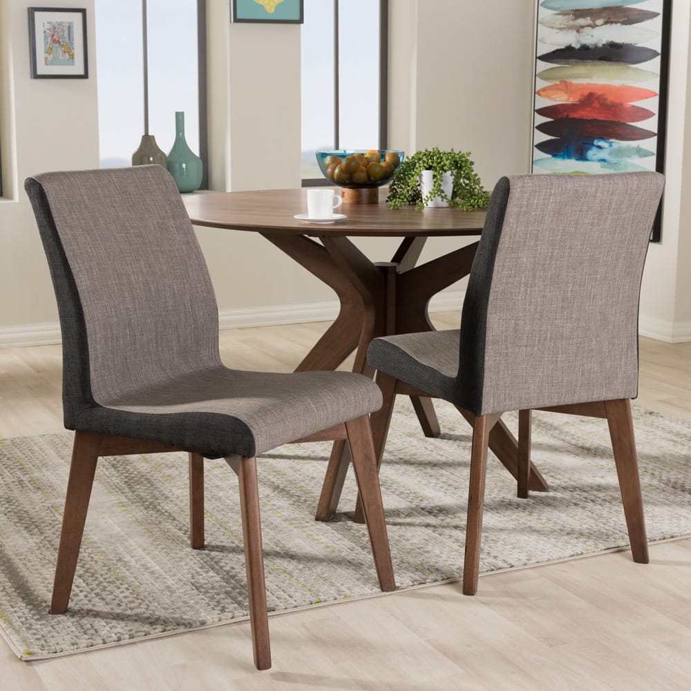 Baxton Studio - Kimberly Set of 2 Dining Chairs in "Gravel" Multi Color/"Walnut" Brown - Kimberly-Brown/Dark-Brown-DC view 6