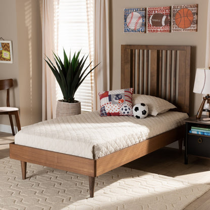 Baxton Studio - Kioshi Twin Size Bed in Ash Walnut - Kioshi-Ash Walnut-Twin view 7
