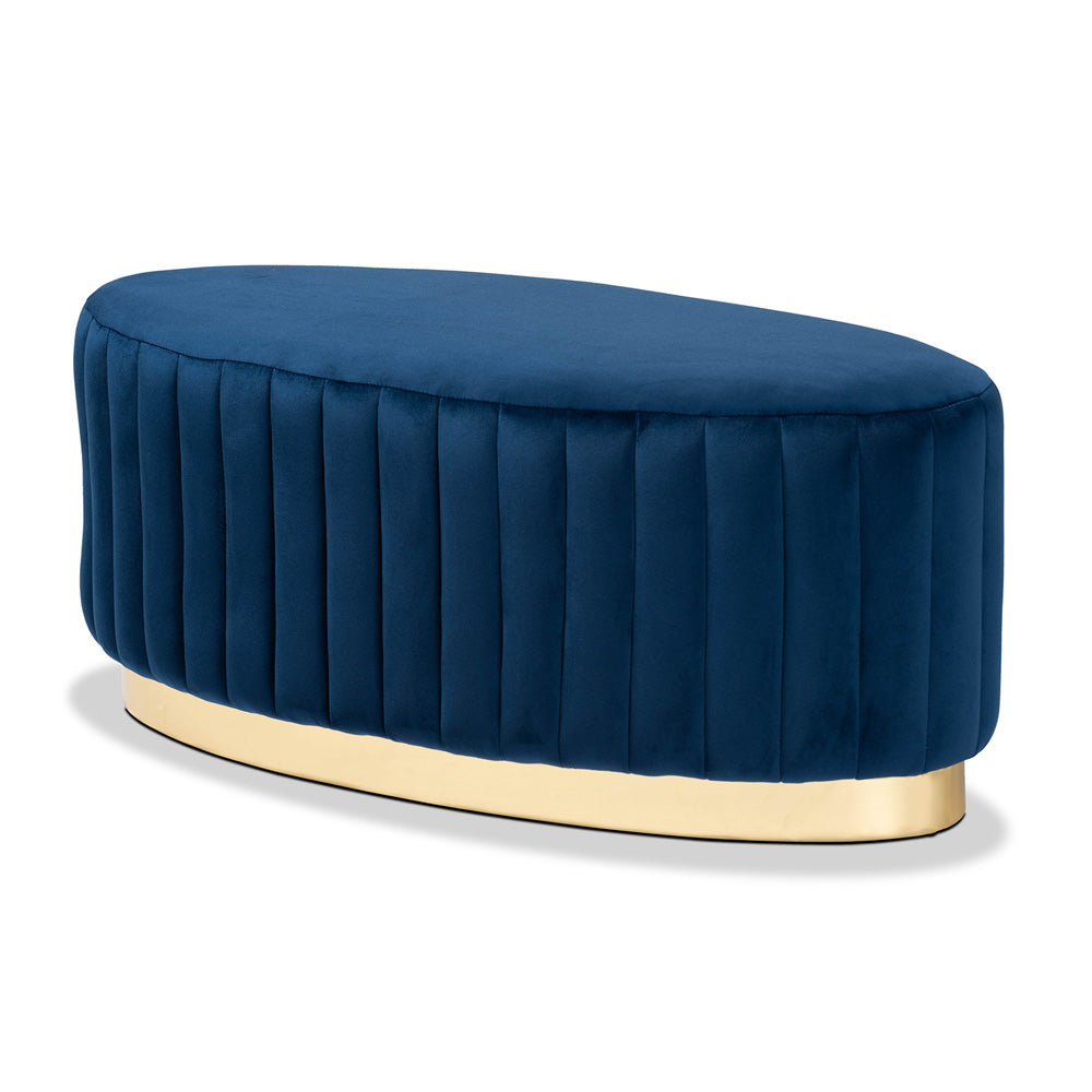 Baxton Studio - Kirana Ottoman in Navy blue/gold - WS-20352-Navy Blue Velvet/Gold-Otto view 1
