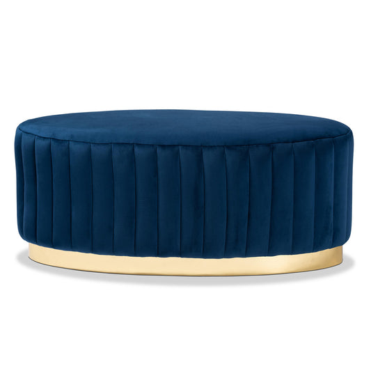 Baxton Studio - Kirana Ottoman in Navy blue/gold - WS-20352-Navy Blue Velvet/Gold-Otto view 2