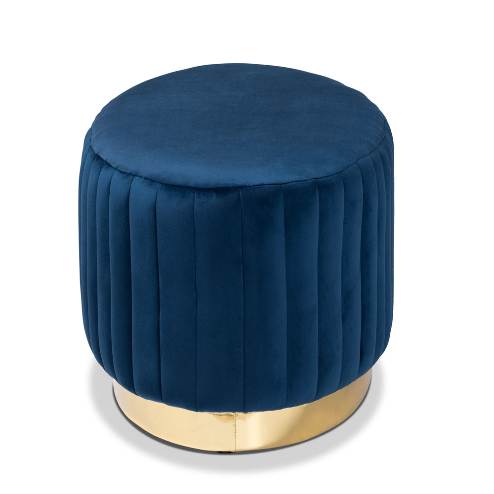 Baxton Studio - Kirana Ottoman in Navy blue/gold - WS-20352-Navy Blue Velvet/Gold-Otto view 3