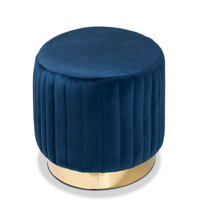 Baxton Studio - Kirana Ottoman in Navy blue/gold - WS-20352-Navy Blue Velvet/Gold-Otto view 3