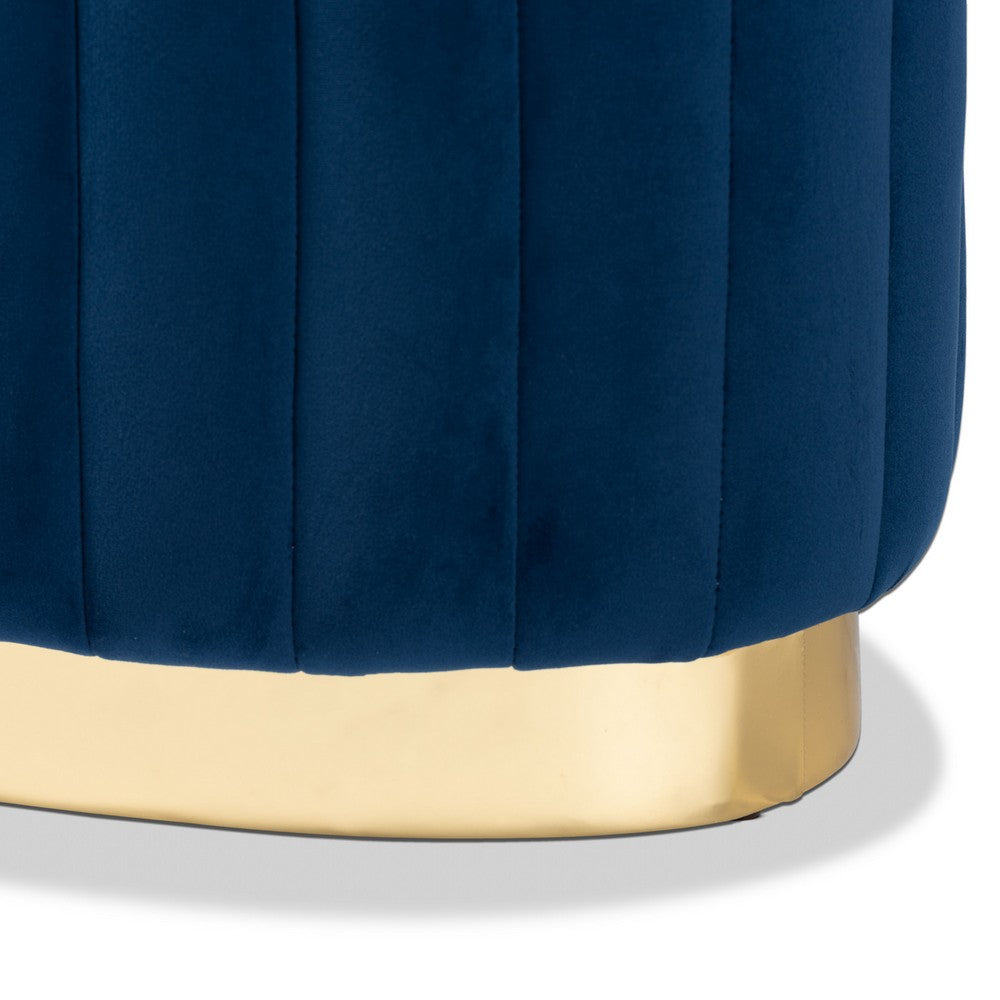 Baxton Studio - Kirana Ottoman in Navy blue/gold - WS-20352-Navy Blue Velvet/Gold-Otto view 4