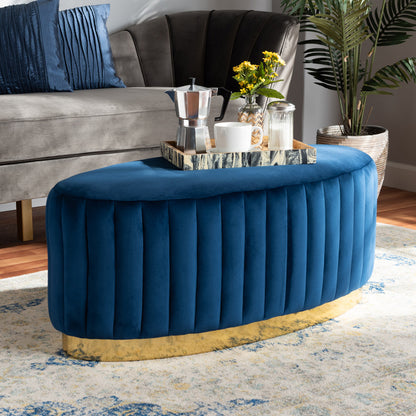 Baxton Studio - Kirana Ottoman in Navy blue/gold - WS-20352-Navy Blue Velvet/Gold-Otto view 5
