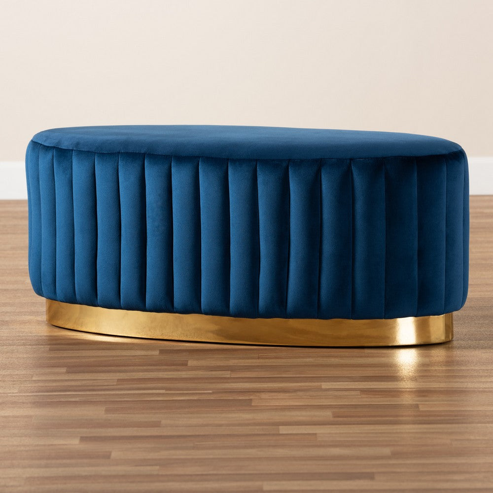 Baxton Studio - Kirana Ottoman in Navy blue/gold - WS-20352-Navy Blue Velvet/Gold-Otto view 6