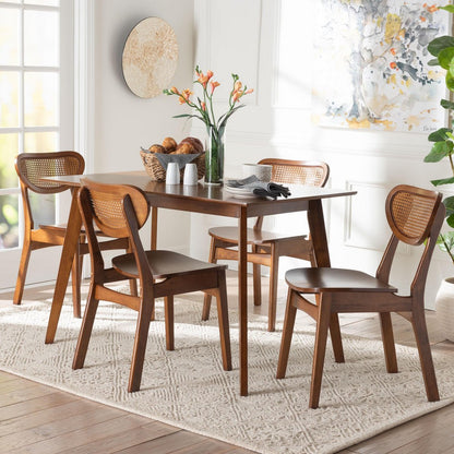 Baxton Studio - Kristy Dining Set in Brown/Walnut Brown - Kristy-Walnut Rattan-Rectangle-5PC Dining Set view 8