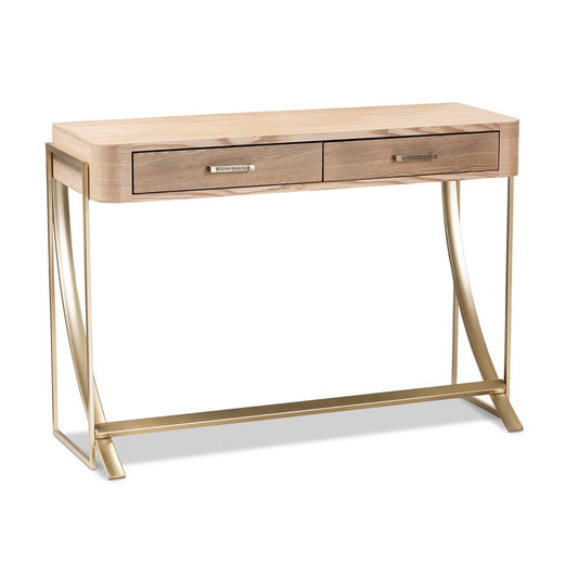 Baxton Studio - Lafoy Console Table in Natural Brown/Gold - FJ2A034-Light Brown-Console view 1